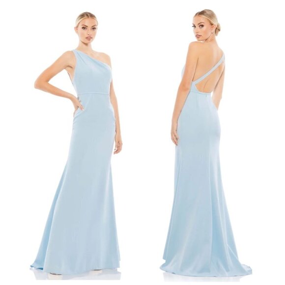MAC DUGGAL One-Shoulder Jersey Mermaid Gown in Powder Blue US 8 - Picture 1 of 12